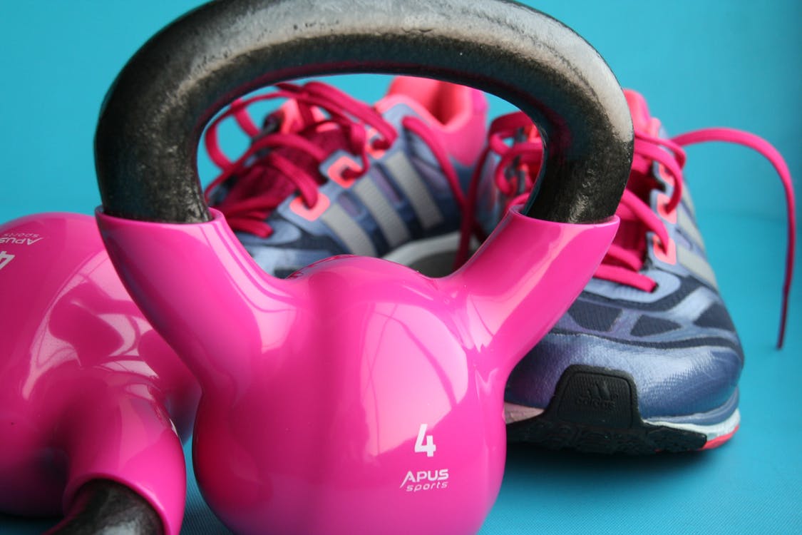 Pink Kettlebell, Grey Sneakers, Fitness, Journaling
